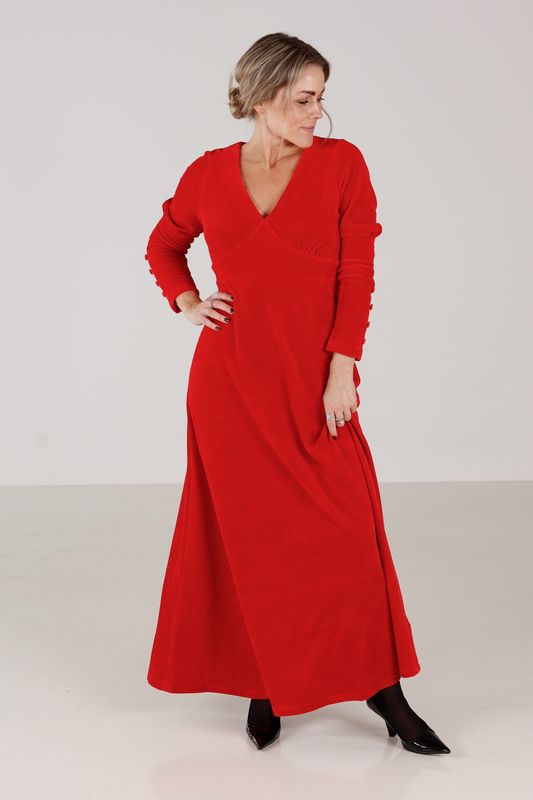 Inga röd lång velurklänning