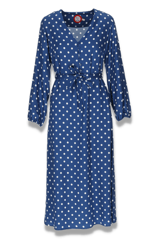 Mette blå polkadot klänning
