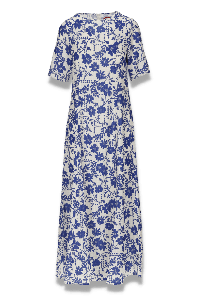 Ulrika blå och vit blommig klänning