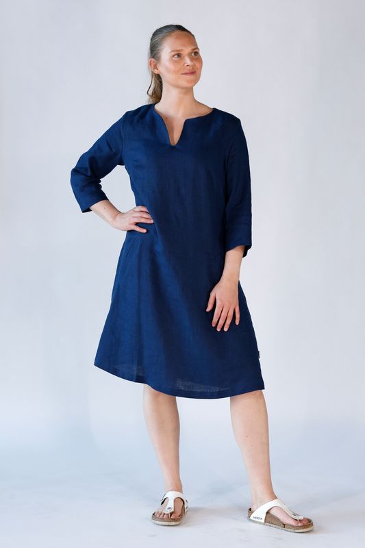 Hera navy linne klänning