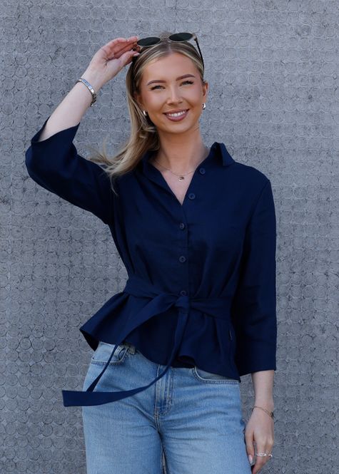 Huvudbild Linn navyblå linneskjorta