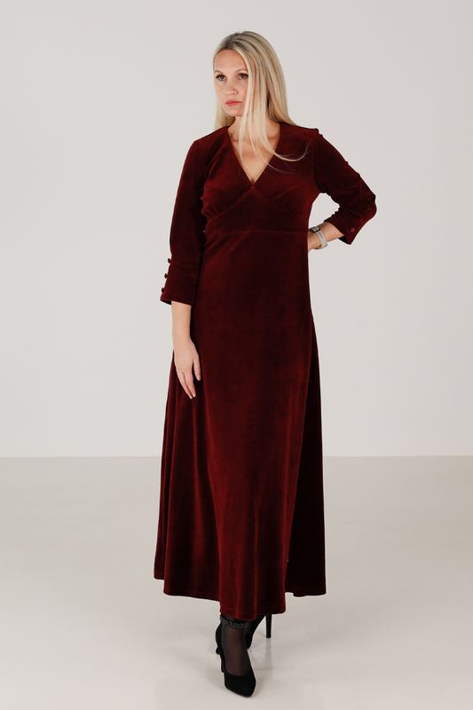 Inga burgundy lång velurklänning
