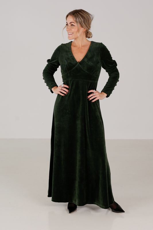 Inga kombogrön lång velurklänning
